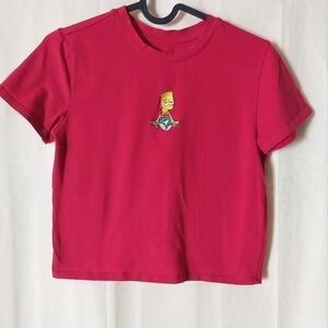 The Simpsons T-shirts, Women's Red Bart Simpson Embroidered Crop Top, medium